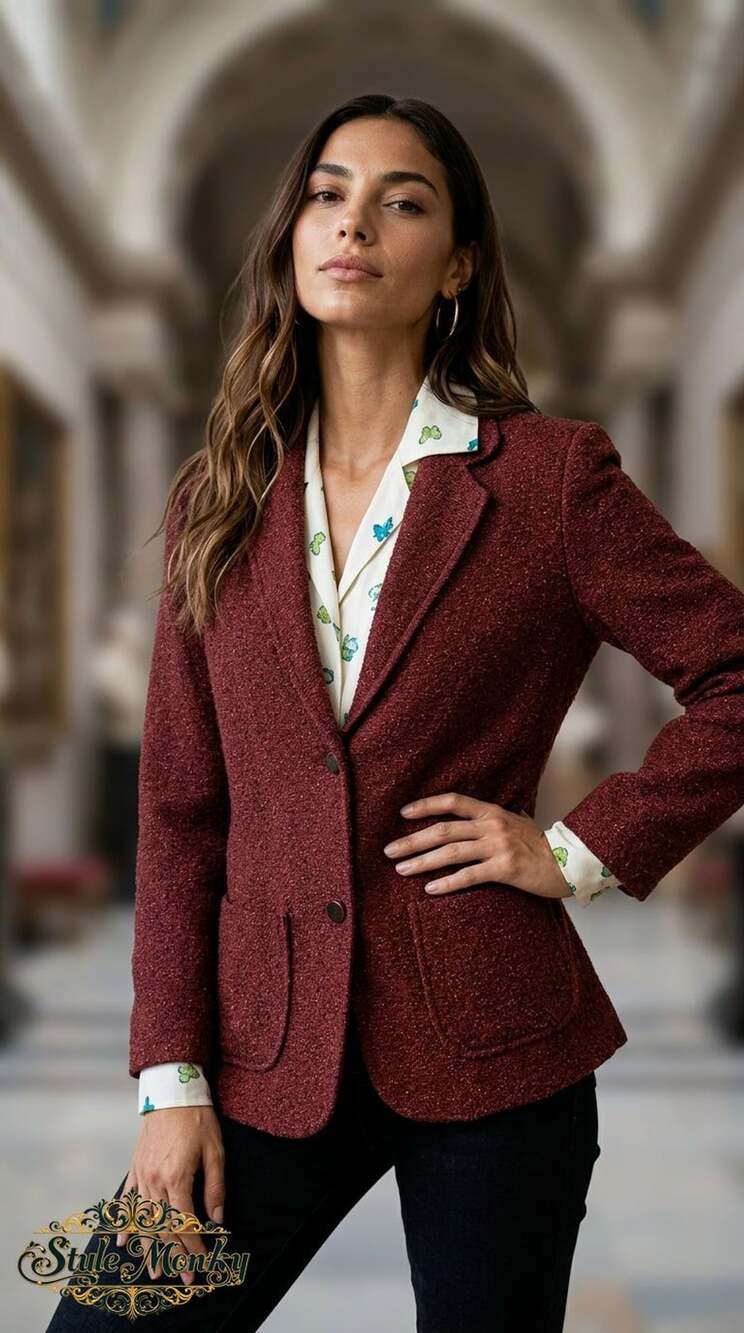 Vintage Ko Ko Knits of California Burgundy Knit Blazer Style 508 Size 12